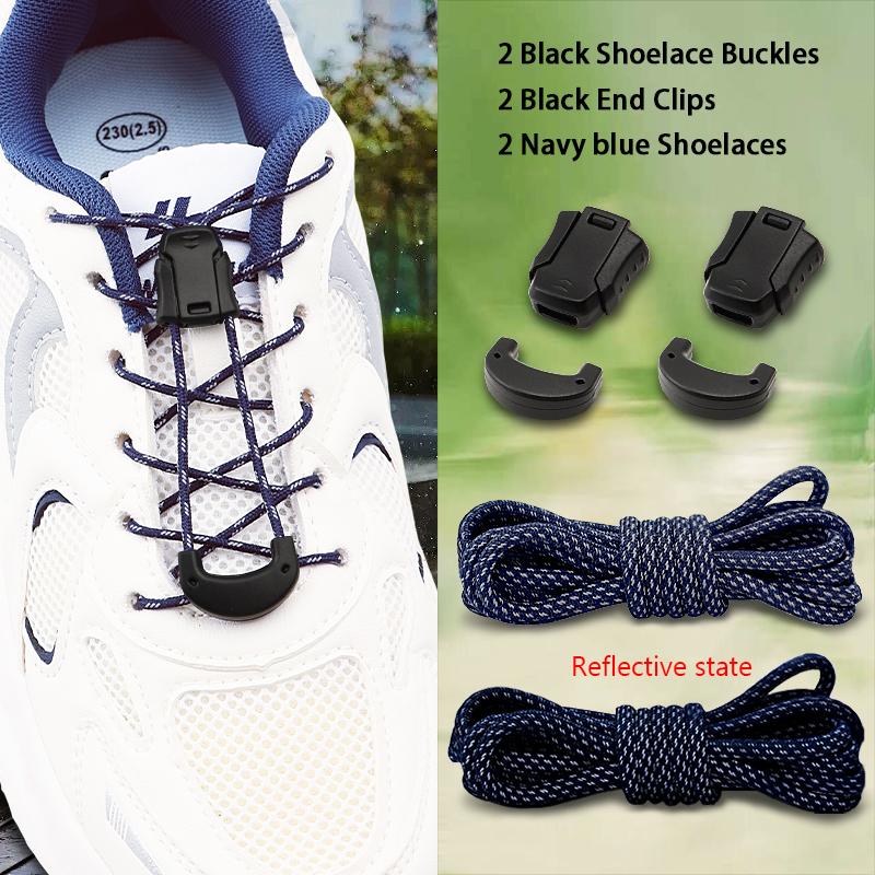 Reflective No-Tie Shoelaces, Elastic Quick Lock Laces Lazy Replacement Laces for Sneakers Running & Daily Wear Unisex Adult Kids