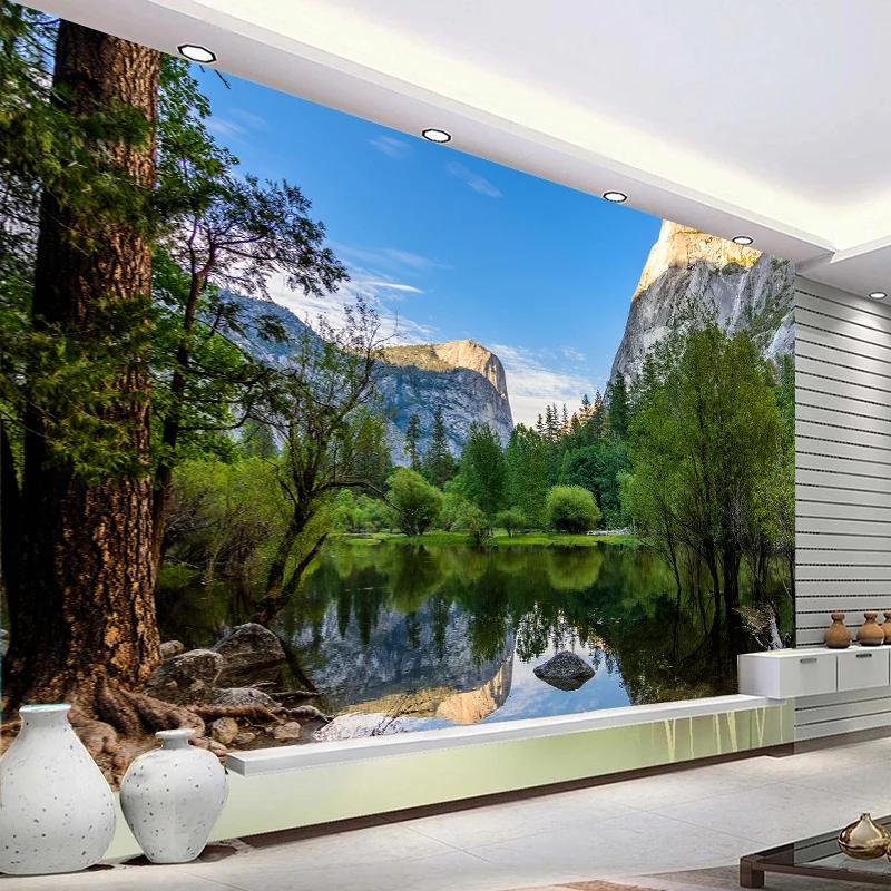 Natural Scenery 3D Wall Mural Forest and Lake Wallpaper for Living Room TV Background Wallpaper Home Decor Mural