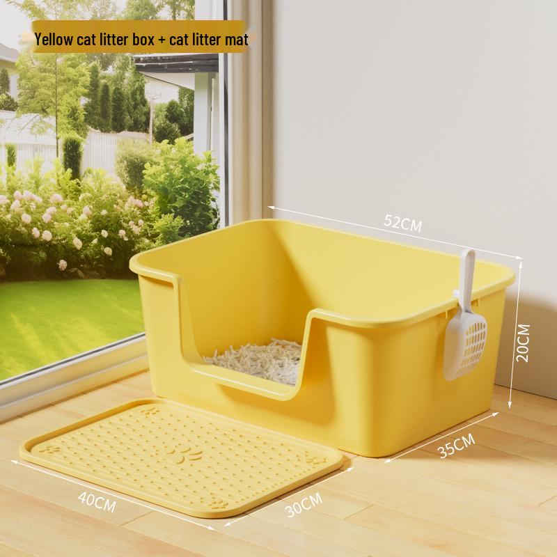 Anti-Splash Open-Top Cat Litter Box with Deodorant for Large Cats