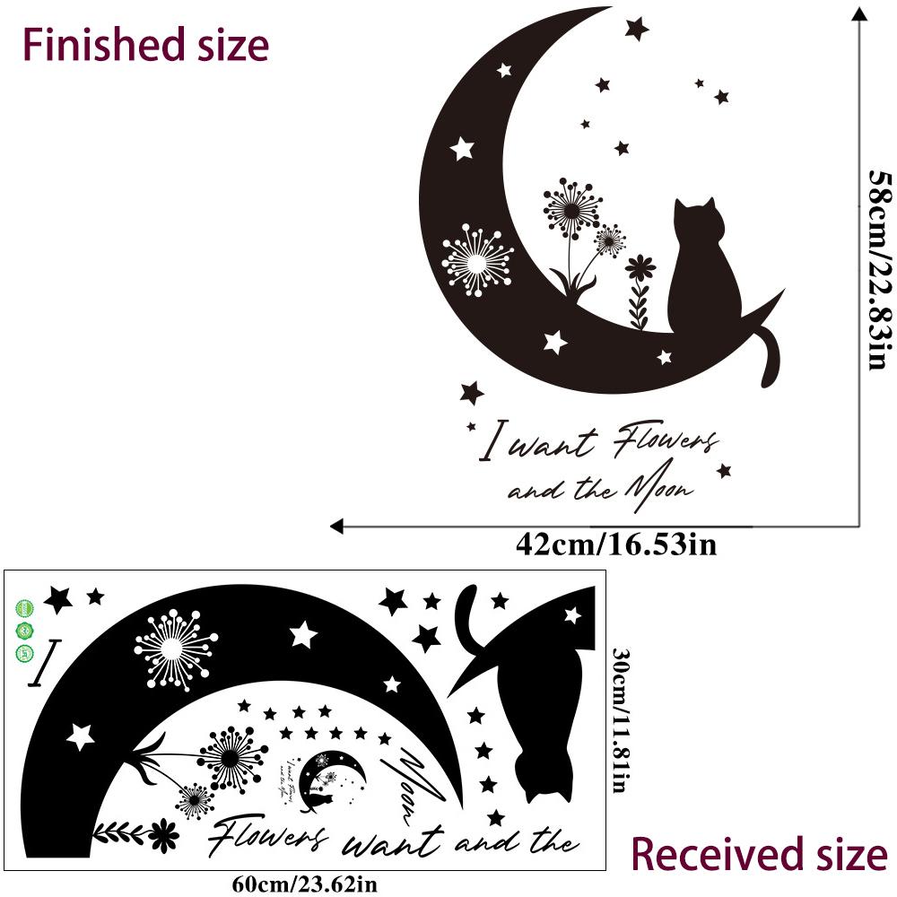 Black Moon Cat Wall Stickers Stars Home Bedroom Decor Peel and Stick Wall Art Removable Vinyl Decals for Room Beautification