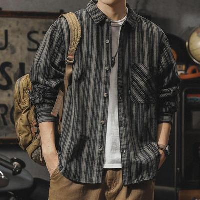 Spring and Autumn Men's American Style Retro Striped Shirt