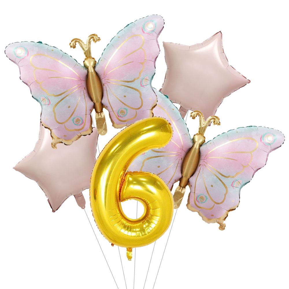 5pcs Newest Butterfly Birthday Balloon 32inch Number Set Gold Pink Foil Ball Baby Shower Helium Balloon Birthday Party Decor