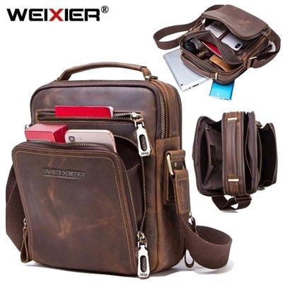 WEIXIER Men's PU Leather Shoulder Bag Vintage Messenger Bags Men Bolsos Male Crossbody Bags Man's Handbag Sling Bag