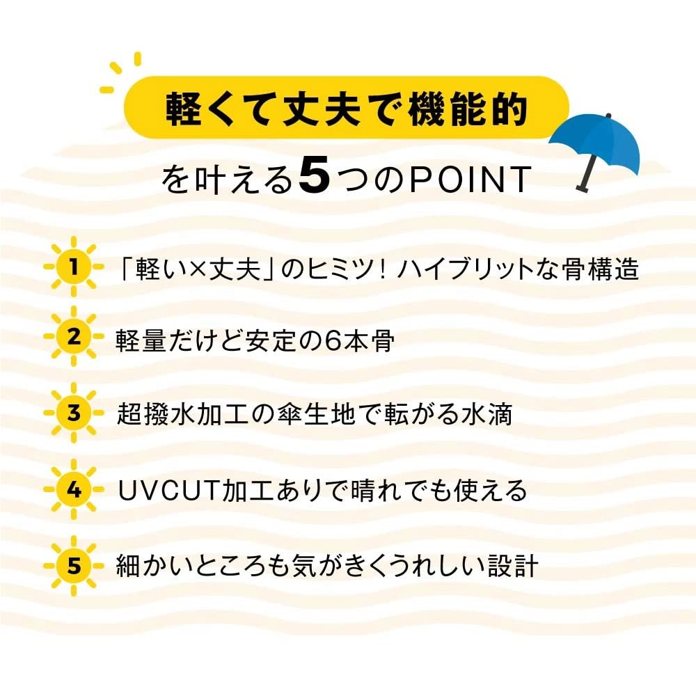 Waterfront Folding New Carbon Dark Super Umbrella, Ultra-Light Fiber, Navy, 50cm, Lightweight, Water-Repellent, Unisex, U350-0283DN1-B6