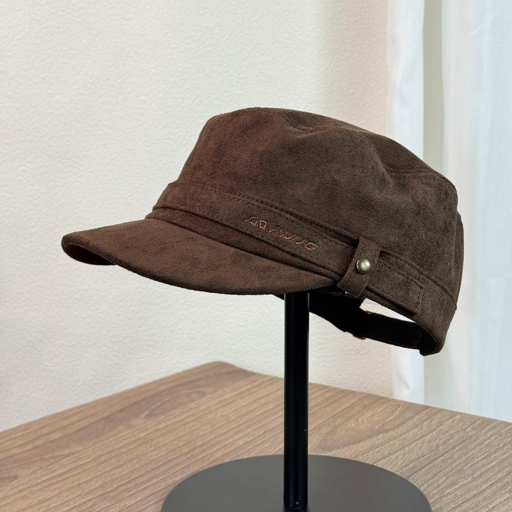 Fashion Hat new retro suede embroidered flat top hat early autumn Korean versatile face small ins wind cap retro women's