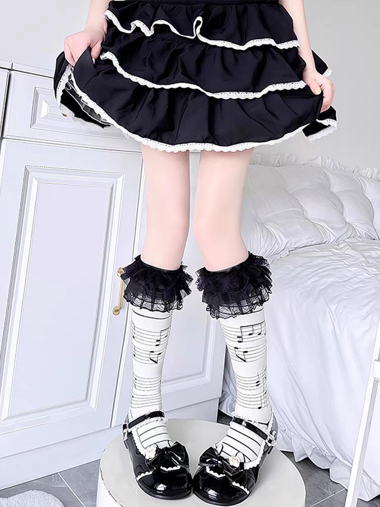 Halloween Diablo Skull Calf Socks Subculture Punk Personality Leather Buckle Pile Lolita Lace Socks Medium Stockings