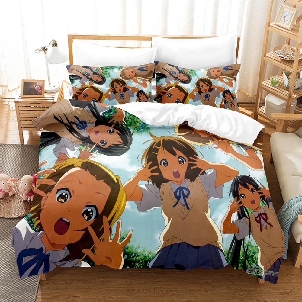 K ON Light Music Club Bedding Set 3PCS Anime Girl Band Guitar Drum Keyboard Character Print Duvet Cover All Sizes Customizable