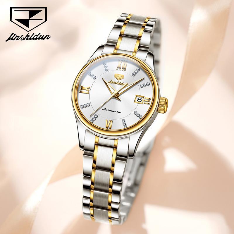 JINSHIDUN Nuevo reloj de negocios y ocio para damas Elegante, ligero, de lujo, informal, resistente al agua, reloj mecánico de calendario único, reloj de alta gama