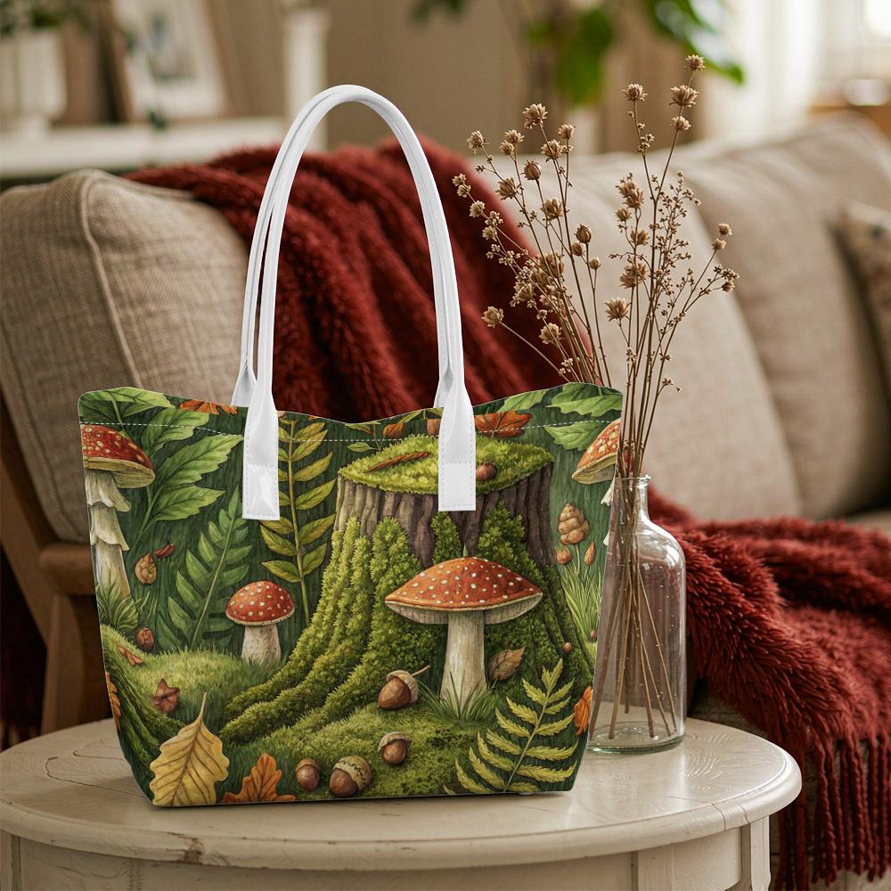 Forest Mushroom Pattern Tote Bag for Daily Shopping Casual Portable Shoulder Handbag