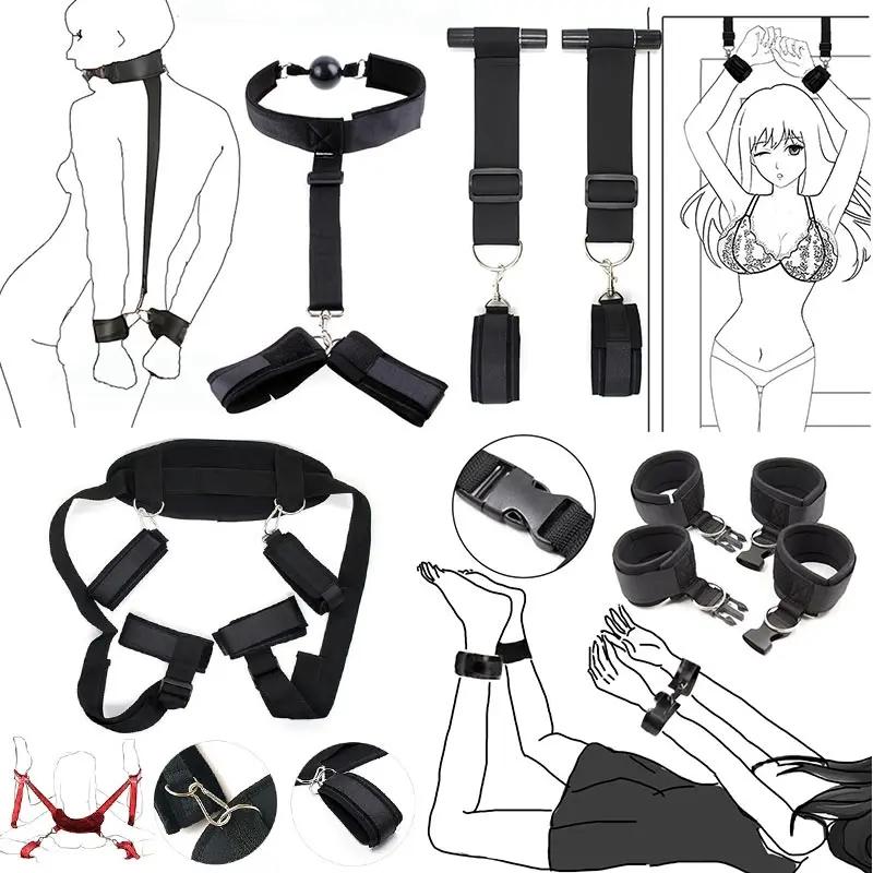 No Vibrator Couples  Bondage Set Restraint Adult Game Handcuff Neck Collar Wrist Mouth Gag Strap Fetish SM Sex Toy For Woman