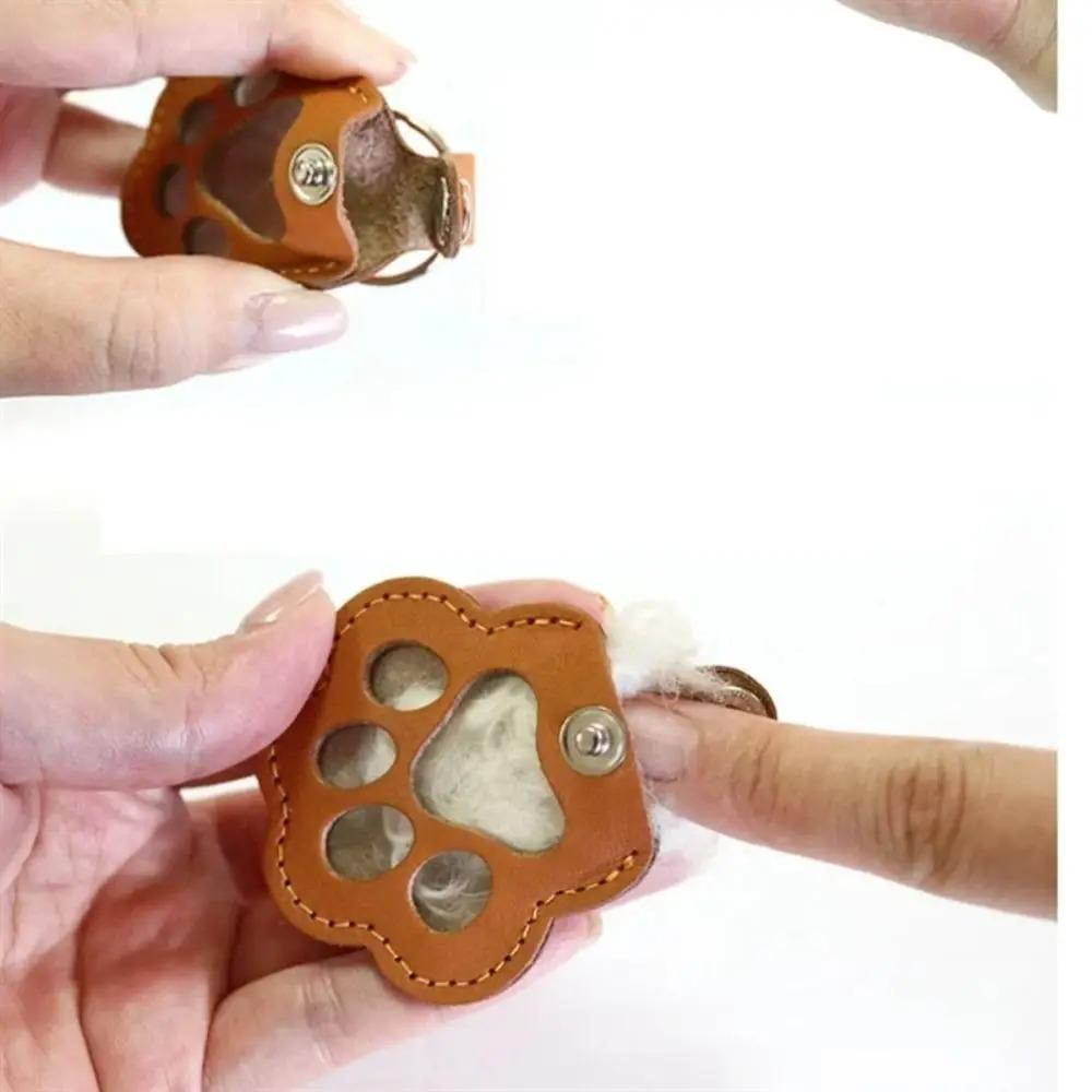 Memorial Pet Hair Storage Bag Multifunctional Portable Paw Shaped Pu Leather Keychain Commemorative Pet Diy Decoration Gifts For Pet Lovers