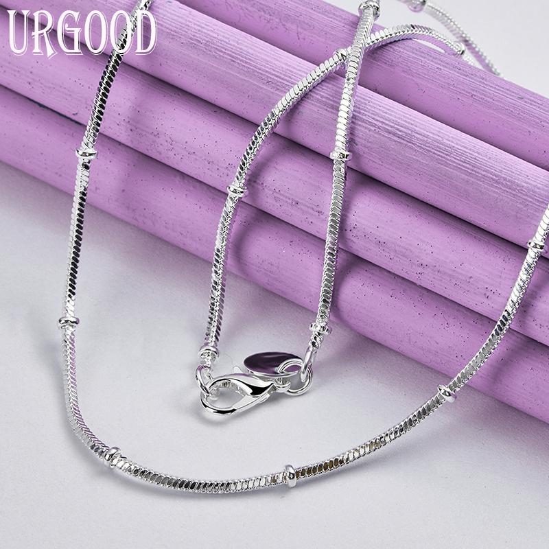 925 Sterling Silver 2mm 18/20 Inch Snake Chain Bead Necklace Jewelry