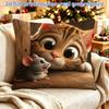 2D Flat Printing Cute Tabby Cat And Little Mouse Pillowcase, 1pc Single-Sided Printed (Inner Pillow Not Included), Size 45X45Cm/18X18 Inches with Zipp