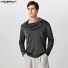 INCERUN Men Cowl Neck Long Sleeve See Through Irregular Tops Glitter Mesh T-shirts