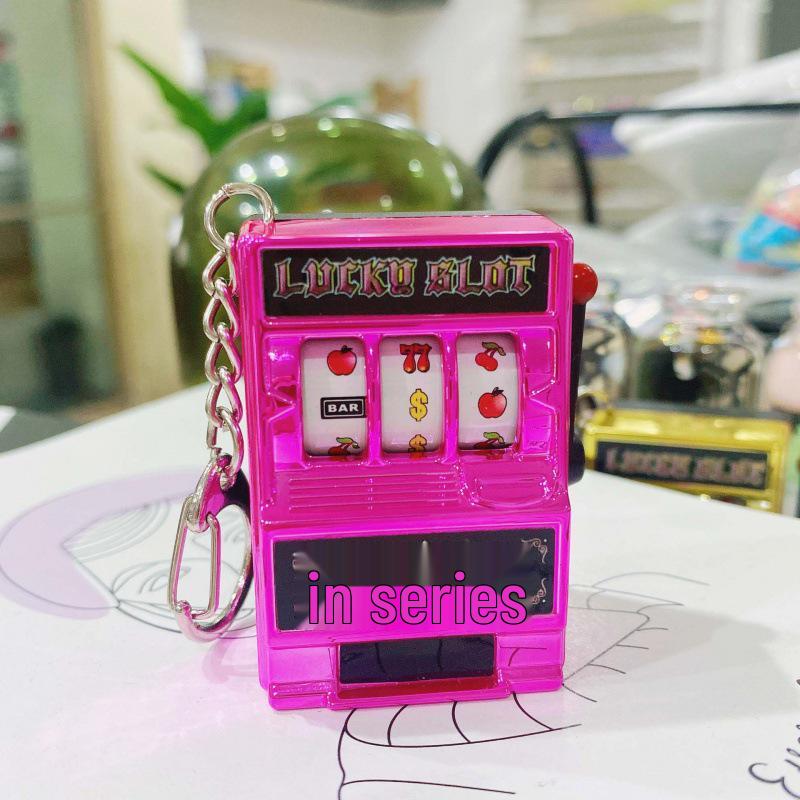 Mini Cartoon Fruit Slot Machine Keychain: Playable, Spinning, Rocking Toy Game