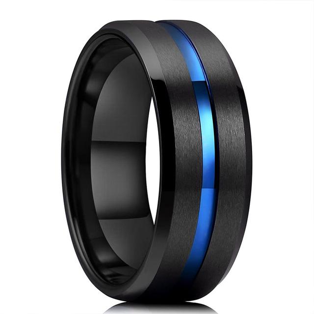 Mode 8mm Männer Rote Nut Abgeschrägte Kante Edelstahl Keltischen Drachen Ring Zirkon Inlay Rot Carbon Fiber Ring Männer hochzeit Band
