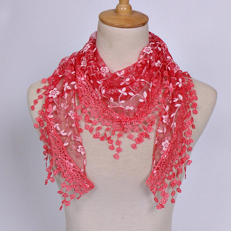 2025 New Floral Lace Triangle Scarf Tassel Shawl Female Classic Casual Transparent Breathable Scarves Sunscreen