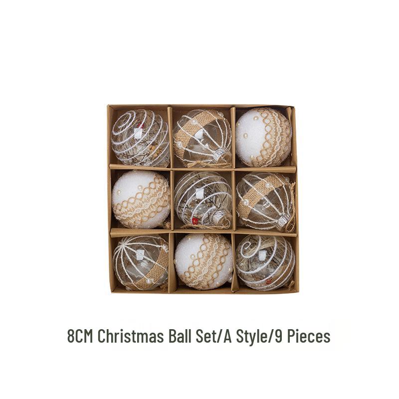 Acryl Weihnachtsbaumschmuck: 9-teiliges Set - 8 cm Schaumstoff-Hängekugeln mit Schneeflocken-Transparentdesign