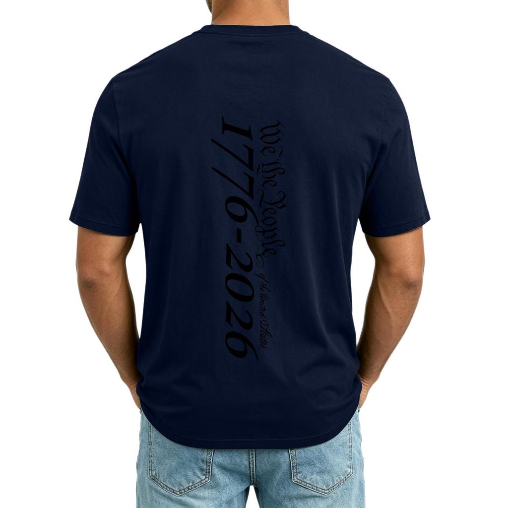 Men’s V Neck Short Sleeve T Shirt with 1776 Print Casual Loose Fit Top with Chest Pocket Suitable for Everyday Wear