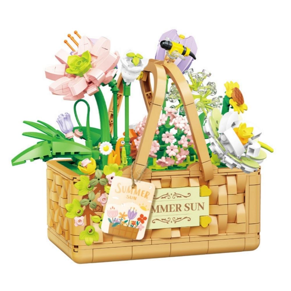 

Non-Toxic Knew Built Summer Sunshine Flower Basket Building Blocks Bouquet Assembly Toy Creative Desktop Decoration Children Holiday Gift with box mini blocks
