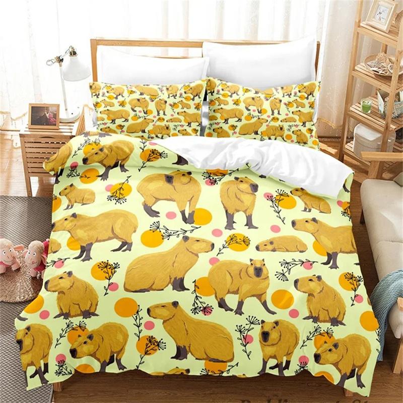 3D Print Kawaii Capybaras Bedding Set Soft Comforter Cover With 1/2pcs Pillow Shams For Kids Adults Microfiber Quilt Cover