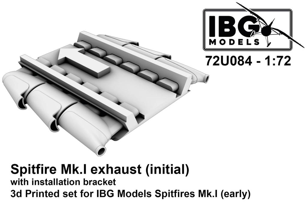 IBG Skala Spitfire Tidig Modell Avgasrör med Fäste 3D-printad Plastmodell PBU7284 1/72 Mk.I Klämma, Delar, (Flygplan)