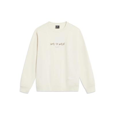 Li Ning Wade Series Pullover Long Sleeve Round Neck Fleece Warm Winter Sportswear Sweatshirt Men Sweatshirt Off-White AWDT941-2