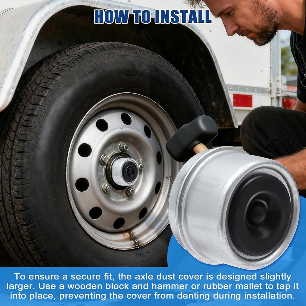 4PCS 1.98 Inch Trailer Axle Dust Caps Hub Grease Cover With 12 Rubber Plugs For 2000-3500 Lb Dexter EZ Lube Trailer, Camper, RV Boat Axles