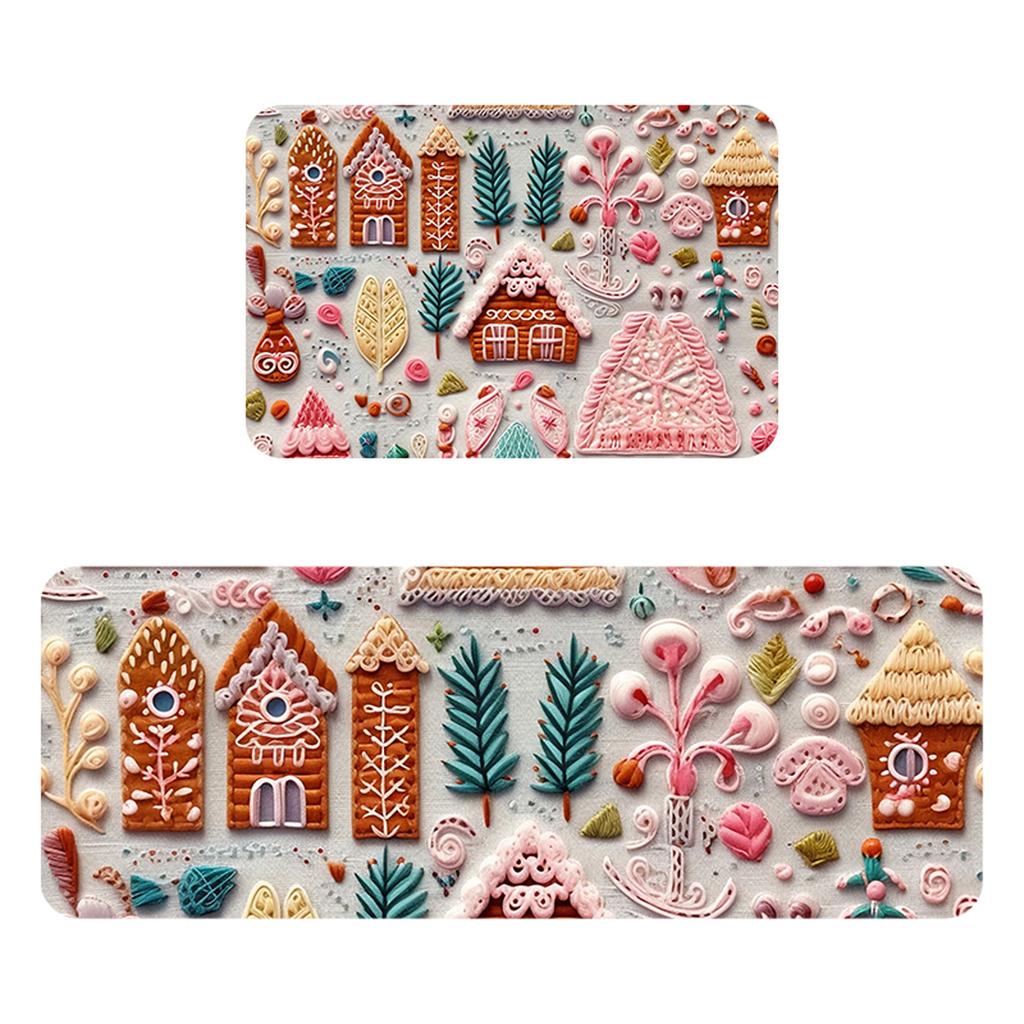 Christmas Kitchen Anti-slip Mat Carpet Flannel Doormat Two-piece Set