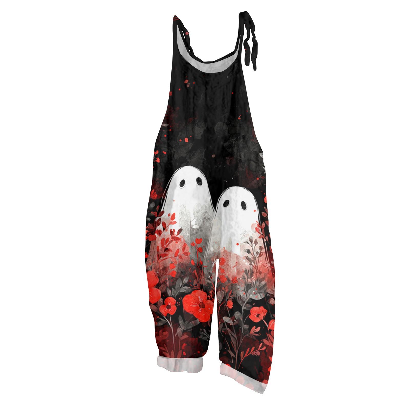 

Жіночий комбінезон Принт Повсякденний Вільний Вінтаж Бретельки Бавовна Льон L чорний