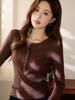 Cotton Long Sleeve T Shirt For Women With Ruffle Details And Round Neck For Office Wear