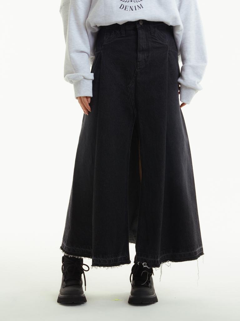 Unknown Planet Front Slit Denim Long Skirt Black