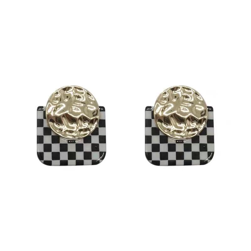 Autumn/Winter 2025 Trendy Checkered Mosaic Earrings for Women