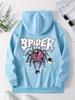 Spider Print Autumn Stylish Loose Top Solid Color Hooded Polyester Men's Sweatshirt Simple Casual