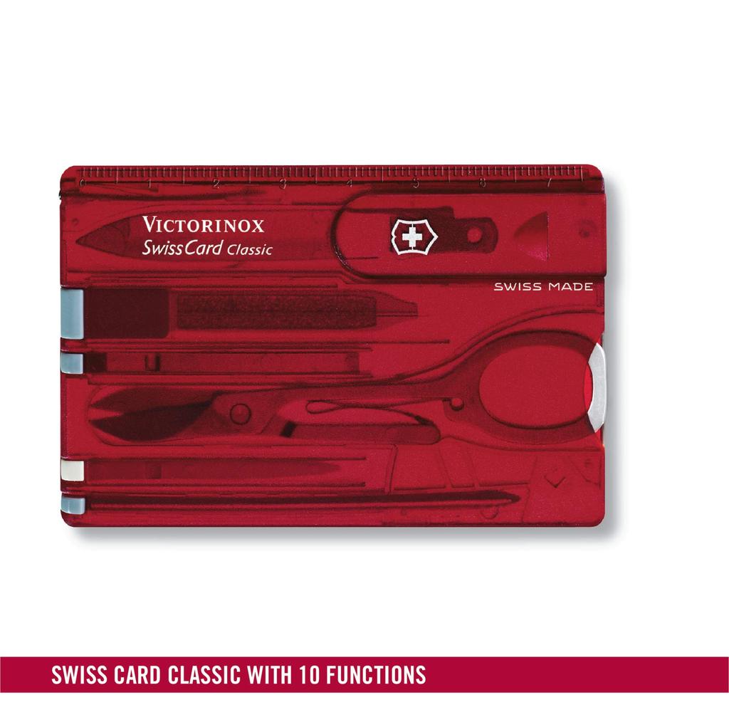 Victorinox Swiss Card Classic Translucent Red Swiss Army Knife Multifunctional Stationery Stationery Scissors Ballpoint Pen Included Swiss Made