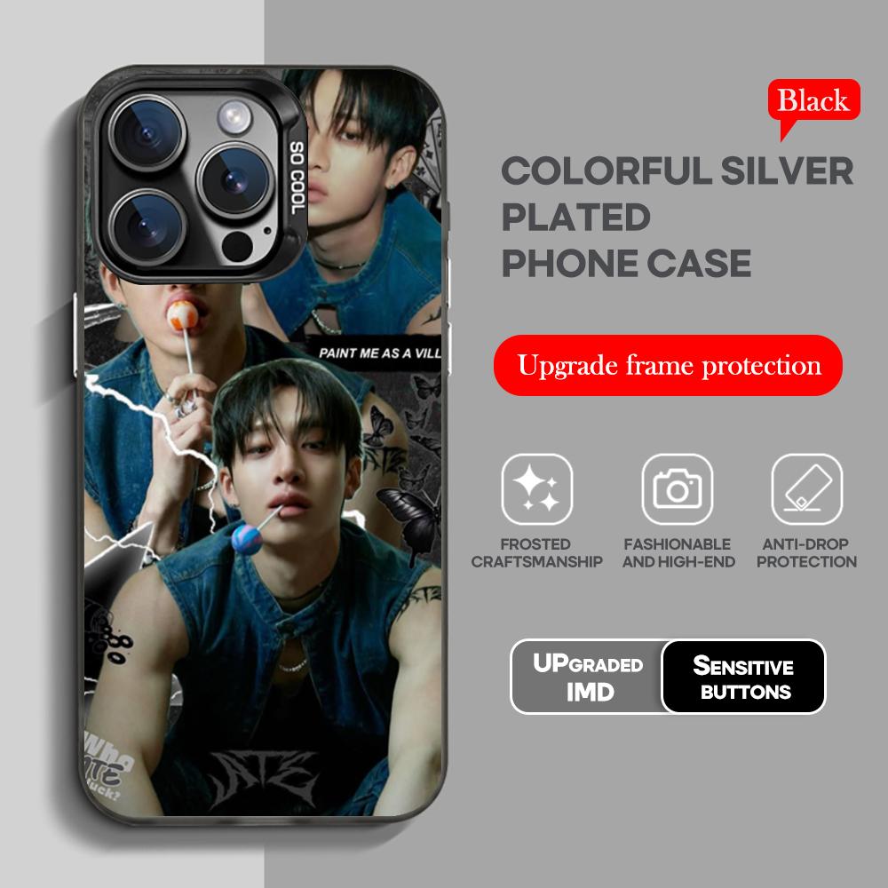Korean singer  B-bang-chanS Phone Case black IMD Colorful Silver Suitable soft case for iPhone 16 15 14 13 12 11 XS Pro Max