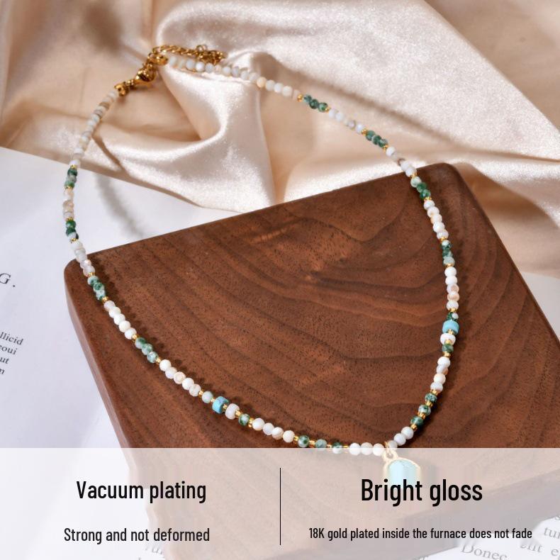 Stainless Steel & Natural Stone Beaded Necklace for Women - High-End, Non-Fading, Light Luxury Clavicle Chain