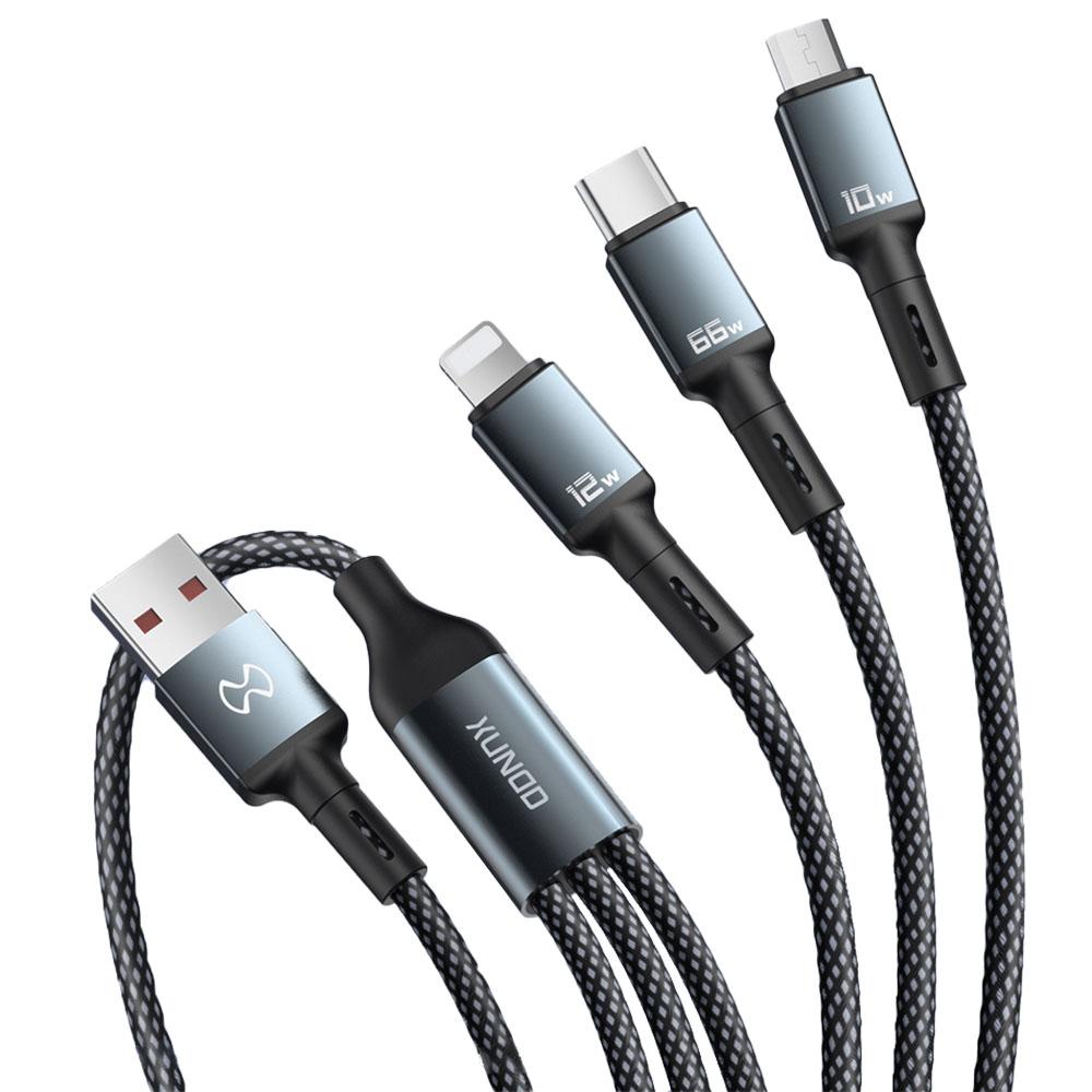 

XUNDD XDDC-034 1.2m 3 in 1 Charging Data Cable Fast Charging Cord with Type-C, Micro USB and iP Port A