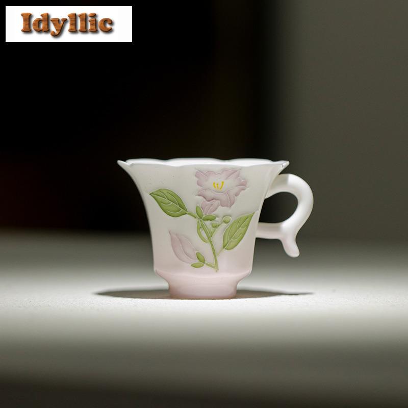 2pc/lot Hand-painted Japanese Flower Mouth Ear Lifting Teacup Zen Tea Bowl Mug Tea-tasting Fragrance Cup Chazhan Master Cup 55ml