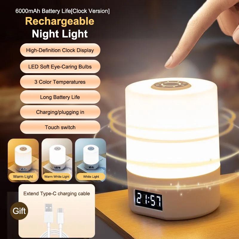 Rechargeable LED Night Light Timing Dimmable USB Table Lamp Night Light Baby Nursery Bedside Sleeping Touch Switch Ambient Light
