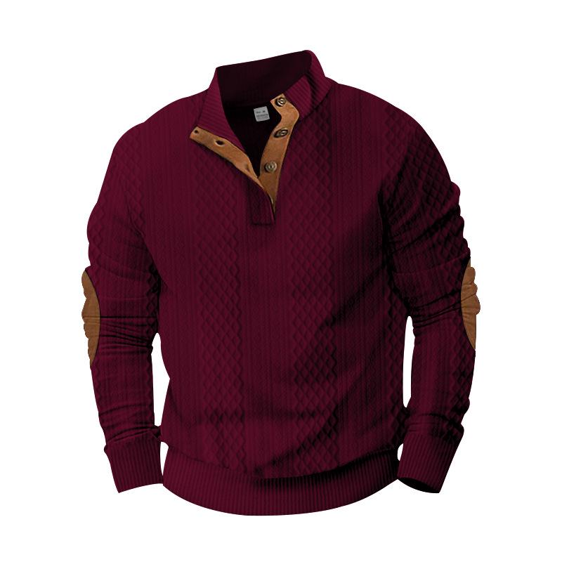 2023 Men's European Fit Stand Collar Long Sleeve Jacquard Knit Pullover Sweater