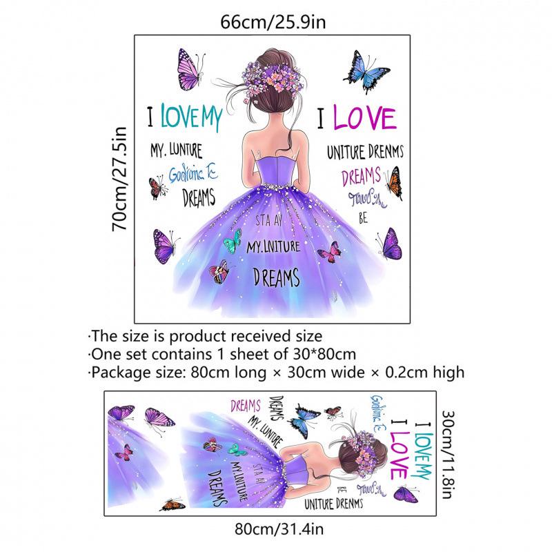 Creative Butterfly Girl English Wall Sticker - Self-Adhesive Decor for Background Walls