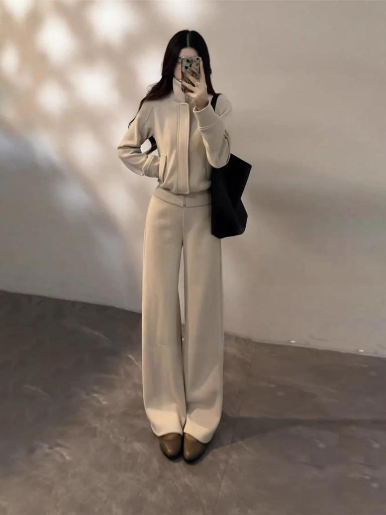 Korean Hot Girl Spring 2026 Slimming Hoodie & Floor-Length Pants Set for Women