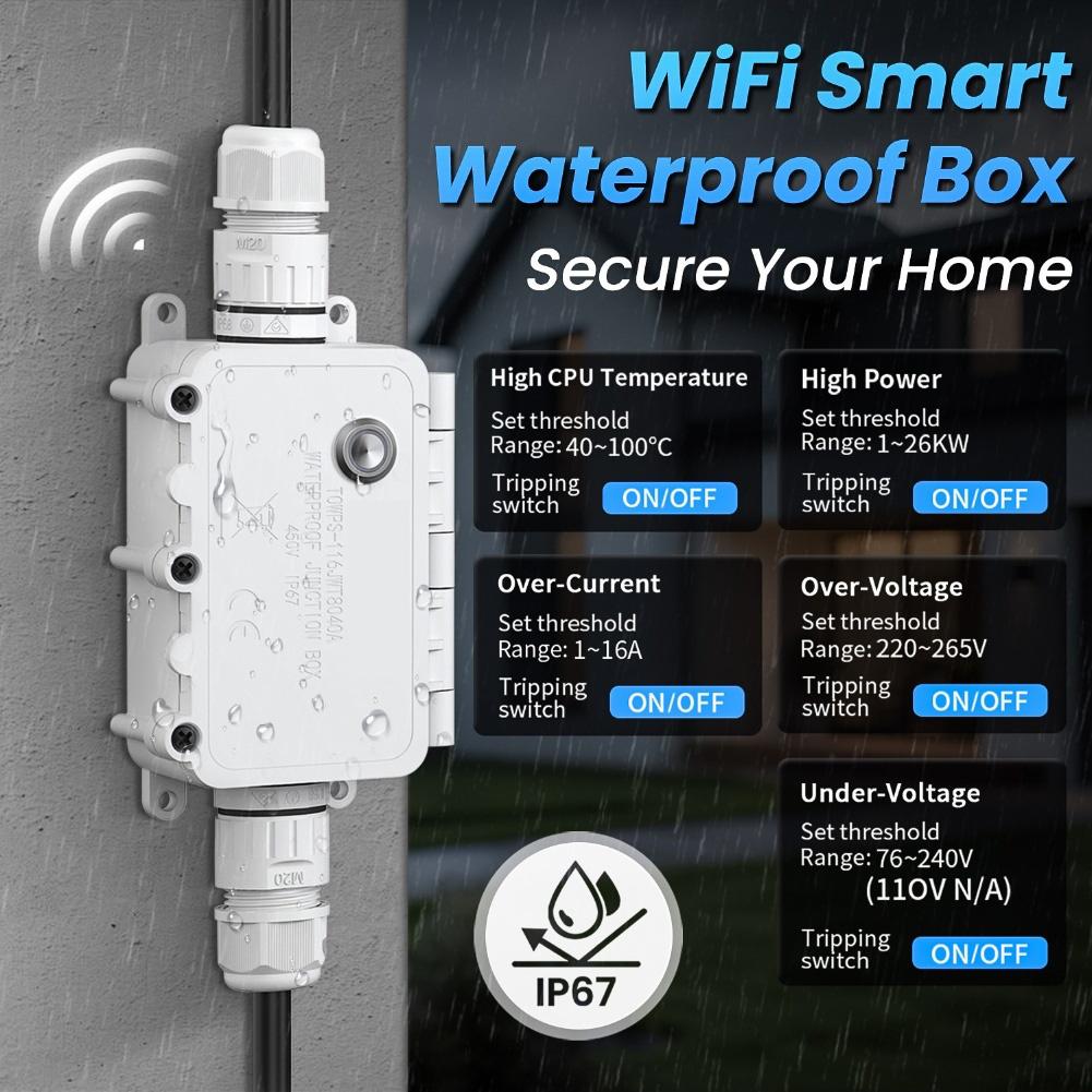 IP67 Waterproof For Smart Outdoor Switch Box 1 to 16 Amp WiFi Remote Control for Heavy Duty Applications Garden Lighting