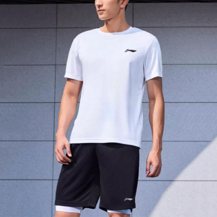 Li Ning Solid Color Round Neck Pullover Short Sleeve T-Shirt And Mid Waist Shorts Casual Sports Set Men sets YATU077-3