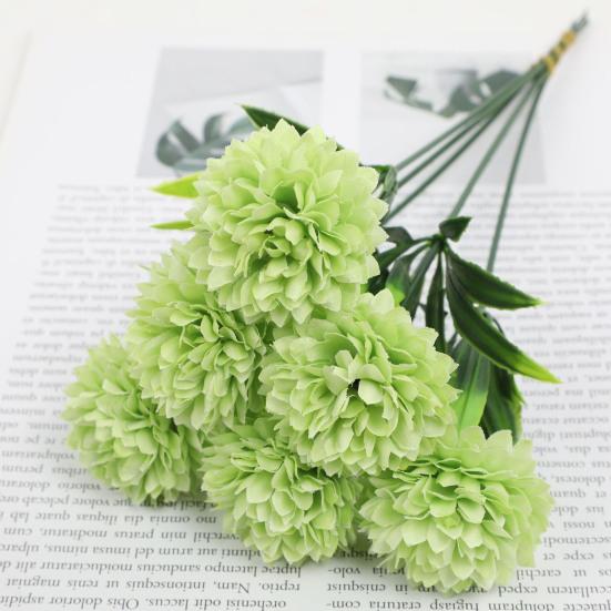 6 Pcs Artificial Hydrangea Flower Faux Chrysanthemum Ball Flower Fake Long Stem Hydrangea Bridal Bouquet for Home Office Wedding Decor