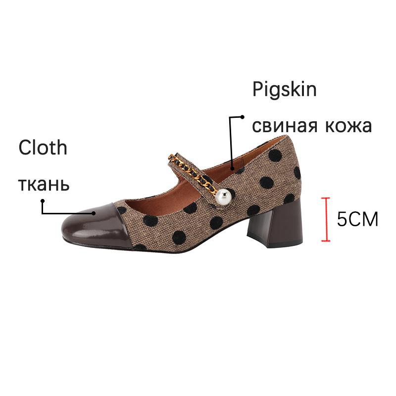 Fashion 2025 New Mary Jane Women Shoes LEISURE Retro Buckle Shallow Pumps Square Toe Thick Heel Shoes Woman Zapatos De Mujer Spot Pearl