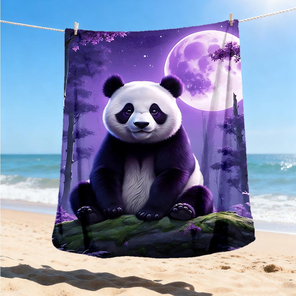 1pc Panda Moon Night Throw Blanket Polyester Fiber, Lightweight Flannel, Soft & Warm, All Season Use for Outdoor, Camping Digital Print