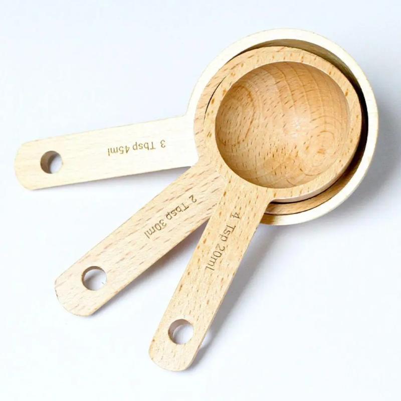Wooden Measuring Spoon 7.5-45ML Beech Walnut Portable Long Lasting Kitchen Gadget for Restaurant Home Baking Cooking Use