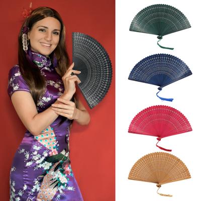 Vintage Folding Fan Handmade Bamboo Dance Fan Chinese Style Hollow-out Hand Fan for Dance Performance Summer Daily Outing